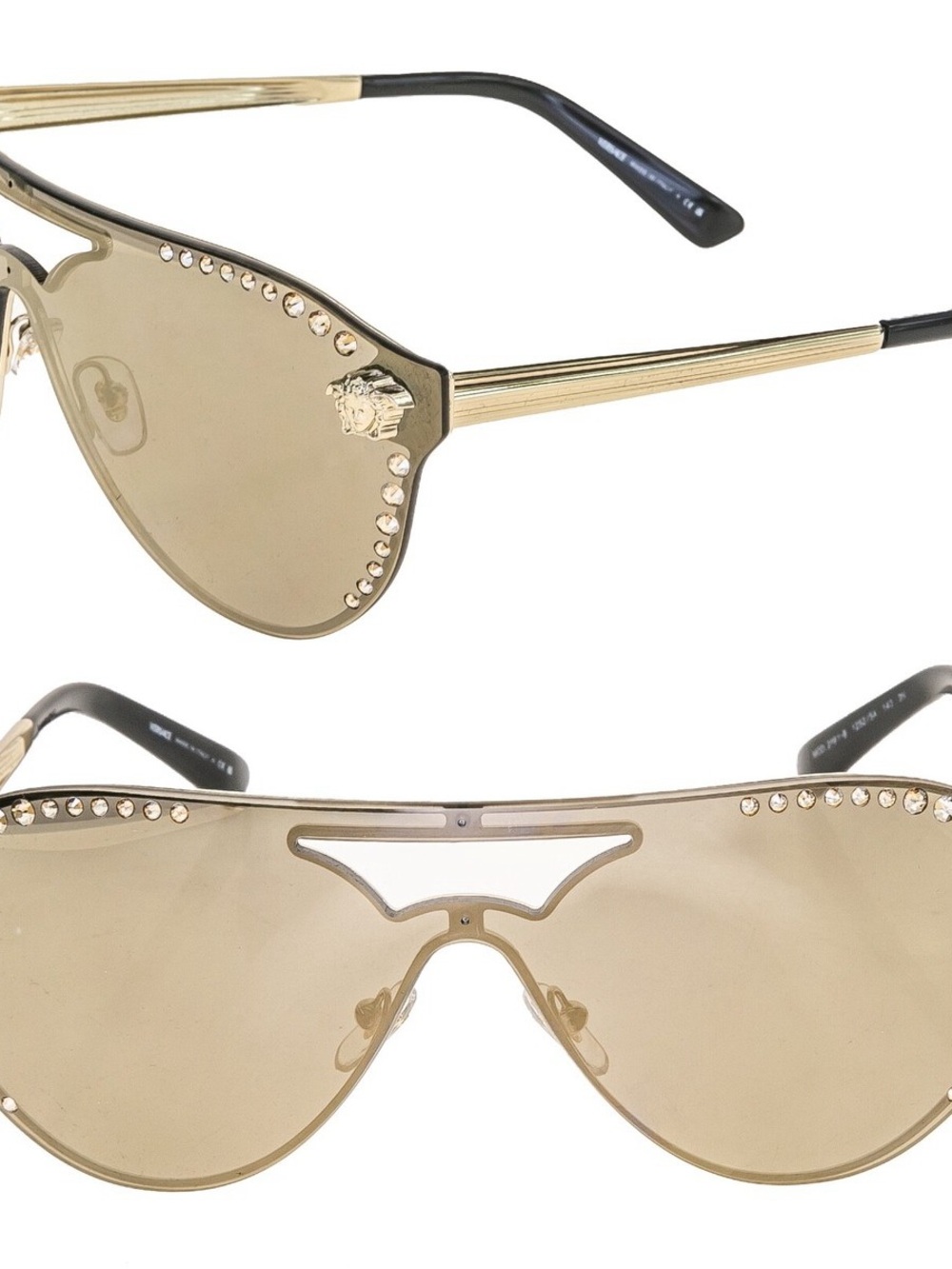 Versace Gold and Brown Crystal-Trim Shield Sunglasses